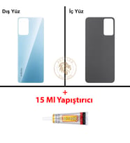Infinix Hot 12 Mavi Uyumlu Arka Kapak + B7000 Yapıştırıcı Arka Cam Batarya Pil Kapağı Lazer Kesim
