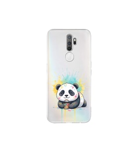 Oppo A5 2020 ile Uyumlu Splash Panda Tasarımlı Şeffaf Silikon Kılıf