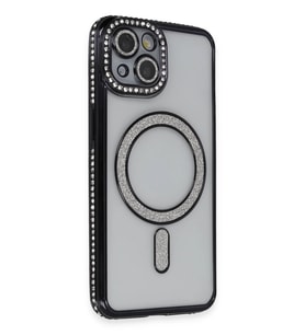 Iphone 14 Kılıf Joke Simli Magneticsafe Kılıf - Siyah