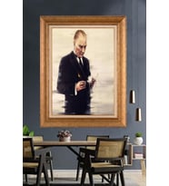 Altın Varaklı Çerçeveli Paspartulu Atatürk Tablo nh75 (Gold)