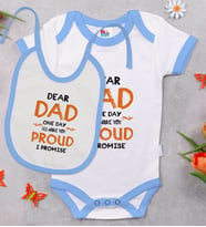 BK Kids Dear Dad Tasarımlı Mavi Bebek Body Zıbın ve Mama Önlüğü Hediye Seti-1