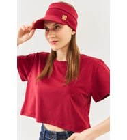 Bordo Kadın UV Koruyuculu Eşşiz Yumuşak Siperlikli %100 Pamuklu Penye Tenis Golf stil Vizör Şapka
