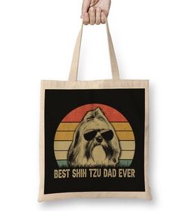 Best Shih Tzu Dad Ever Vintage Bez Çanta Uzun Saplı