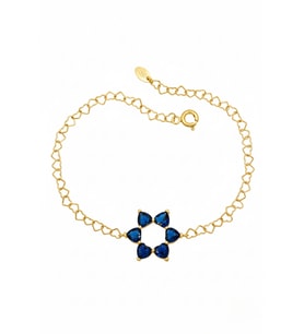 Aşkın Fısıltısı Safir Kalp Taşlı Bileklik 925 Ayar Gümüş Kalp Zincir 20 Cm (Gold)