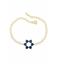 Aşkın Fısıltısı Safir Kalp Taşlı Bileklik 925 Ayar Gümüş Kalp Zincir 20 Cm (Gold)
