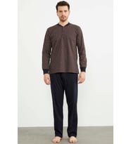 Desenli Cep Detaylı Pijama Takım - Lacivert