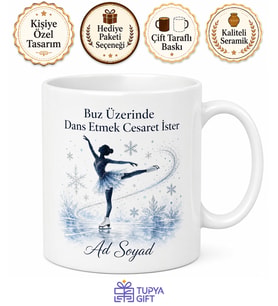 Buz Pateni Sever Temalı Baskılı Kupa Bardak Hediye Porselen Mug