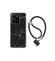 Vivo Y35 Kılıf Ipli Boyun Askılı Desenli Silikon Siyah Mermer 1299