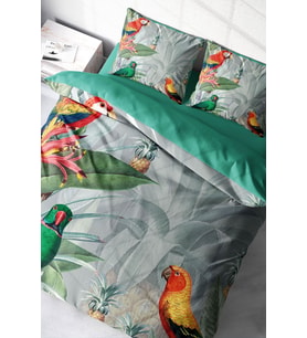 Lastikli Çarşaflı %100 Pamuk Saten Çift Kişilik Nevresim Takımı Parrot World