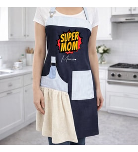 BK Gift Kişiye Özel Anneler Günü Tasarımlı Pamuk Denim Havlu Detaylı Mutfak Önlüğü -3, Anneye Hediye, Anneler Günü Hediyesi