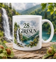Giresun Temalı Memleket Kupası – 28 Giresun Şelale Yeşil Doğa ve Fındık Dalı Suluboya Baskılı Seramik Kupa