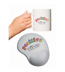 Positive Vibes Baskılı Bilek Destekli Mouse Pad+ Kupa Bardak Mug