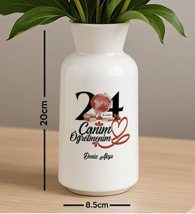 BK Gift Kişiye Özel Öğretmenler Günü Tasarımlı Seramik Vazo-19, Ev Hediyesi, Öğretmene Hediye