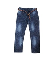 Pıtırık P01197 Çocuk Kız Çiçekli Baskılı Kot Pantolon - Koyu Lacivert (Koyu Lacivert)