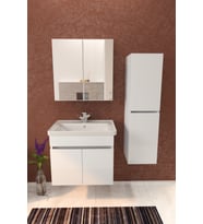 Tokyo Havlu Dolaplı 65cm Seramik Lavabolu MDF Aynalı Banyo Dolabı- Beyaz (Parlak Beyaz)