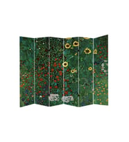 Gustav Klimt Çiftlik Bahçe Ayçiçeği 6kanatlı Oda Bölücü Çift Taraflı Kanvas Paravan