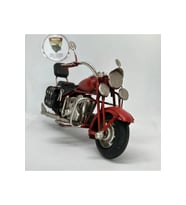 El Yapımı Kırmızı Chopper/Cruiser Metal Motosiklet Biblosu – Siyah Yan Çantalı &amp; Sissy Barlı