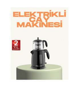 Cam Demlikli Elektrikli Çay Makinesi ve Cam Türk Kahvesi Cezvesi Seti