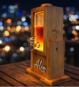 BK Gift Kişiye Özel İsimli LED Işıklı Ahşap İçecek Dispenseri – Musluklu Işıklı Bar Standı