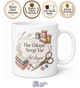 Dikiş Seven İçin Kişiye Özel Hobi Temalı Baskılı Kupa Bardak Hediye
