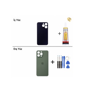 iPhone 13 Pro Yeşil Arka Kapak Arka Cam Batarya Kapağı Lazer Kesim Kapak Pil Kapağı + B-7000 Yapıştırıcı + Tamir Seti