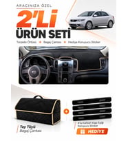 KİA CERATO (2008-2012) Uyumlu Torpido Örtüsü + Tay Tüyü Bagaj Çantası + Sticker Seti - Siyah Bej
