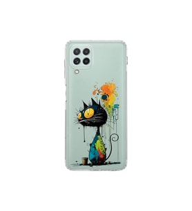Samsung Galaxy A22 ile Uyumlu Splash Kedi Tasarımlı Şeffaf Silikon Kılıf