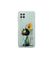 Samsung Galaxy A22 ile Uyumlu Splash Kedi Tasarımlı Şeffaf Silikon Kılıf