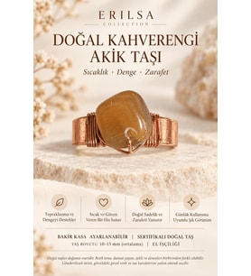 Sertifikalı Kahverengi Akik Taşı Doğal Taş Yüzük Bakır Kasa Ayarlanabilir