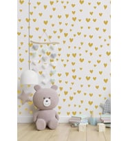 Kalp Yağmuru Duvar  Sticker Bebek Çocuk Odası Dekoratif Gri Çıkartma Sticker, 3-4-5cm 140 adt (Gold)
