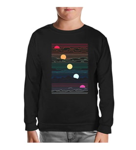 Sunset in Waves Siyah Çocuk Sweatshirt