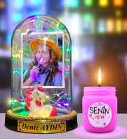 Size Özel Renkli Led Işıklı Fanus ve Kokulu Mum Hediye Seti (Model 10)