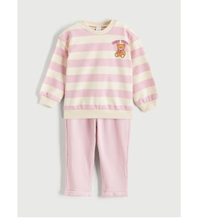 LCW baby Ekru Baskılı Kız Bebek Sweatshirt Ve Pantolon 2'li