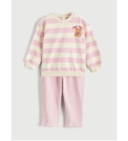 LCW baby Ekru Baskılı Kız Bebek Sweatshirt Ve Pantolon 2'li