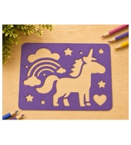 Alvera Unicorn ve Gökkuşağı Çizim Şablonu – 3D Baskı Desen Kalıbı - Mor