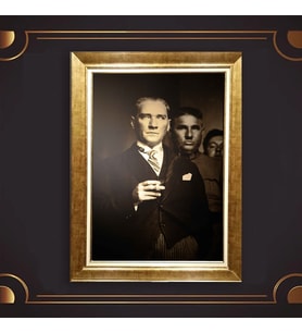 Altın Varaklı Çerçeveli Paspartulu Atatürk Tablo nl02A352 (Gold)