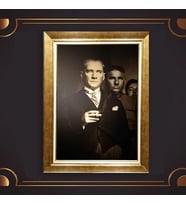Altın Varaklı Çerçeveli Paspartulu Atatürk Tablo nl02A352 (Gold)
