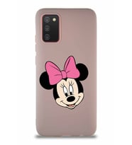 Samsung Galaxy A02S Soft Premier Kapak Minnie Mouse-C Tasarımlı Silikon Kılıf - Pudra (Şeffaf)