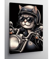 Kanvas Tablo Motosiklet Kullanan Kedi