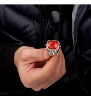 Çift Taraflı Hilal Kurt Ayyıldız Model 925 Ayar Gümüş Erkek Yüzük