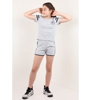 Toontoy Kız Çocuk Baskılı Şortlu Takım ( Gri-Melanj)