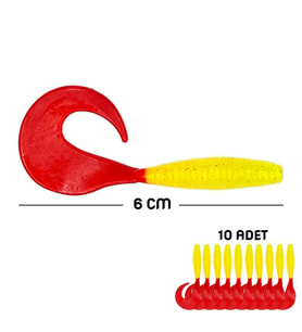 Silikon Kurt Sahte Yem - 60mm - Kırmızı/Sarı - 10'lu Paket - Yumy (456-18065)