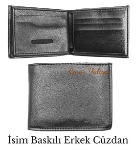 Kişiye Özel İsim Baskılı Siyah Erkek Cüzdan