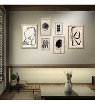 6'lı Ahşap Lamine Çerçeveli Mdf Tablo Seti Siyah Modern Kedi (Ahşap)