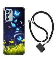 Oppo Reno 6 Kılıf Resimli Boyun Askılı İpli Desenli Silikon Flowers Fox 1309