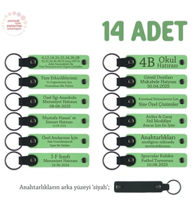 Yüzme Takımı Sporcularına Anı, 14'lü Set, Kişiye Özel Yazılı Deri Hatıra Anahtarlık, F Yeşil & Syh (Fıstık Yeşili)