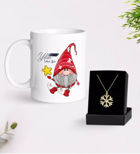 BK Gift Kişiye Özel Yılbaşı Mutlu Yıllar Tasarımlı Kupa ve Kar Tanesi Kolye-9