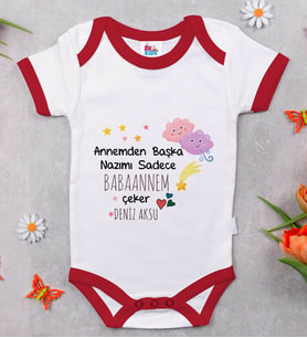 BK Kids Kişiye Özel Babaannem Tasarımlı Kırmızı Bebek Body Zıbın-1