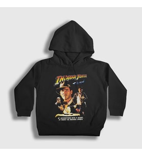 Presmono Unisex Çocuk Siyah Poster Film Indiana Jones Kapüşonlu Sweatshirt 486562tt