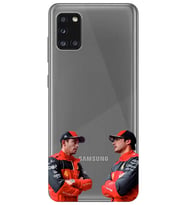 Samsung Galaxy A31 Uyumlu Carlos Sainz ve Charles Leclerc Formula 1 Desenli Şeffaf Kılıfı